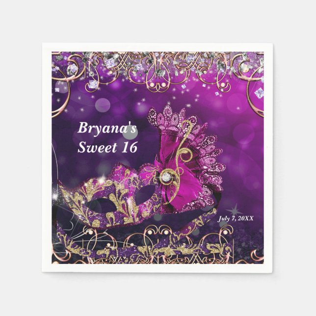 Serviette Jetable Costume rose et or Masquerade Masque fête d'annive (Devant)