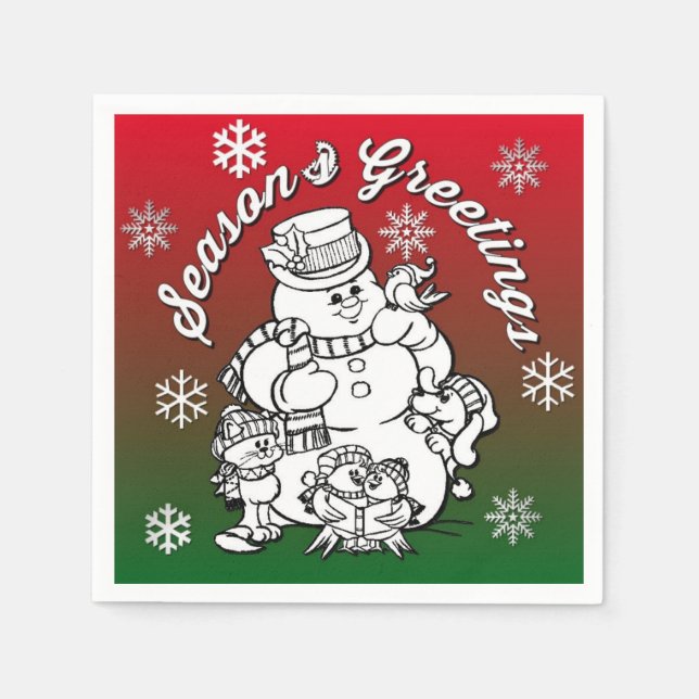 Serviette Jetable Couleur moi Snowman et amis Naples de Noël (Devant)