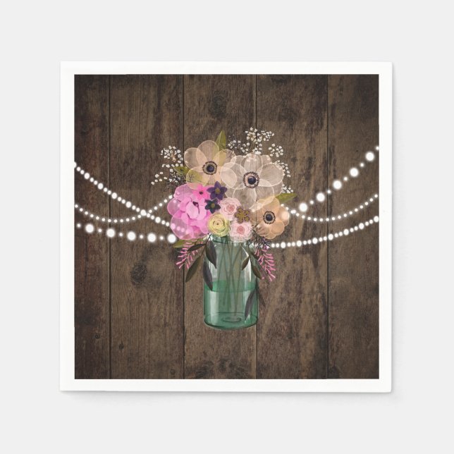 Serviette Jetable Country Mason Jar Bois Fleur Réception de mariage (Devant)
