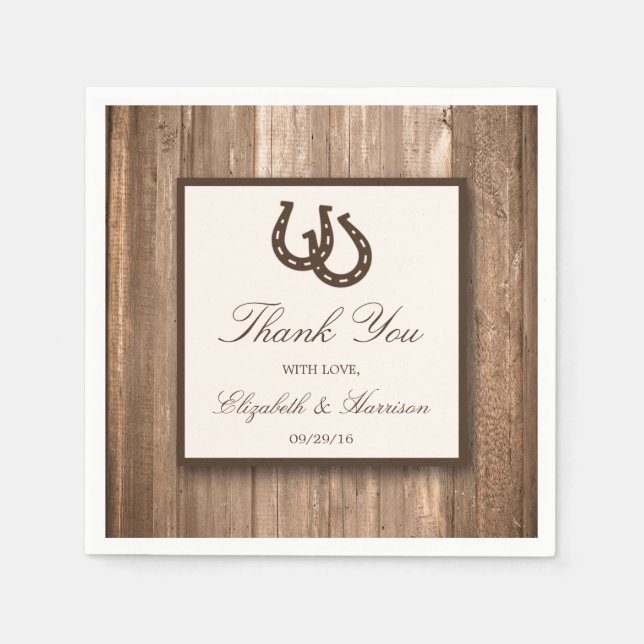 Serviette Jetable Country Rustic Horseshoe & Brown Wood Mariage (Devant)