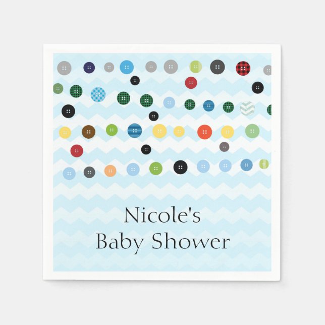 Serviette Jetable Coup De Baby shower Bleu Bouton (Devant)