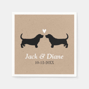 Serviette Jetable Couple Mariage Basset Hounds avec texte personnali