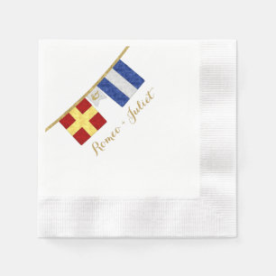 Serviette Jetable Couples Monogramme Signal Maritime Drapeaux Aquare