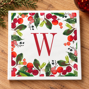Serviette Jetable Couronne de monogramme élégant de verdure de Noël