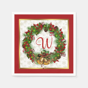 Serviette Jetable Couronne de Noël, cloches, monogramme sacré