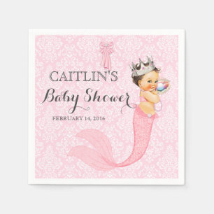Serviette Jetable Couronne de princesse sirène damassée pour bébé fi
