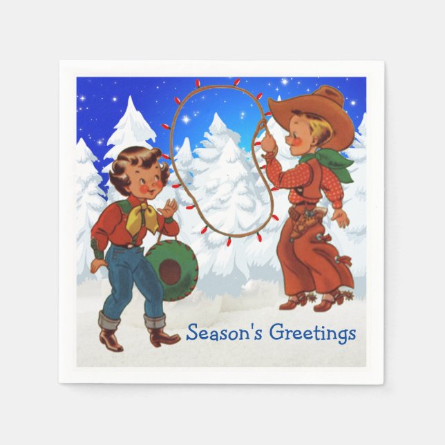 Serviette Jetable Cowboy Et Cowgirl Enfants Fête D'Hiver (Devant)