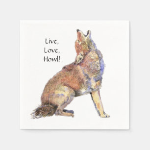Serviette Jetable Coyote d'aquarelle vivant, amour, citation de la