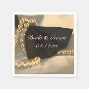 Serviette Jetable Cravate Black Bow et Mariage White Pearl