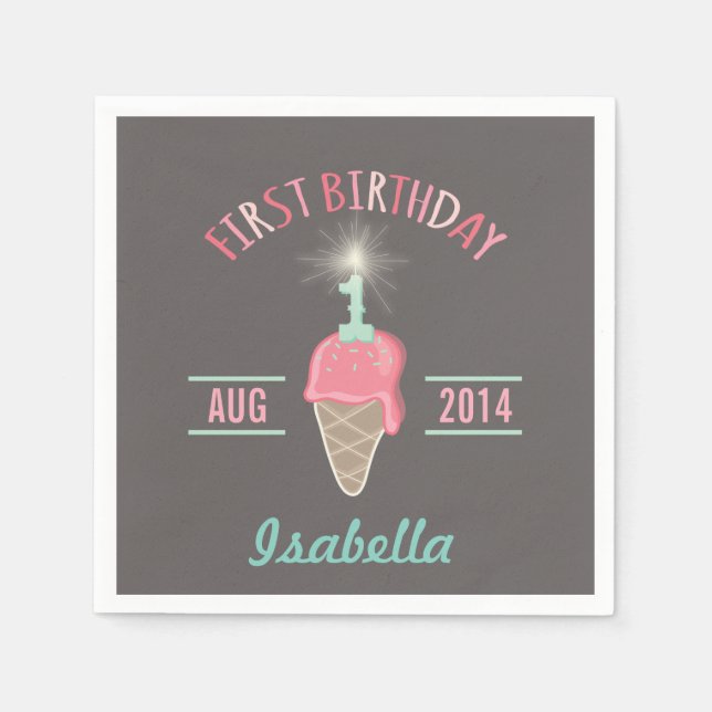 Serviette Jetable Crème glacée Sparkler 1er Anniversaire Papier de f (Devant)