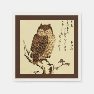 Serviette Jetable Croquis à l'encre japonaise vintage d'un hibou