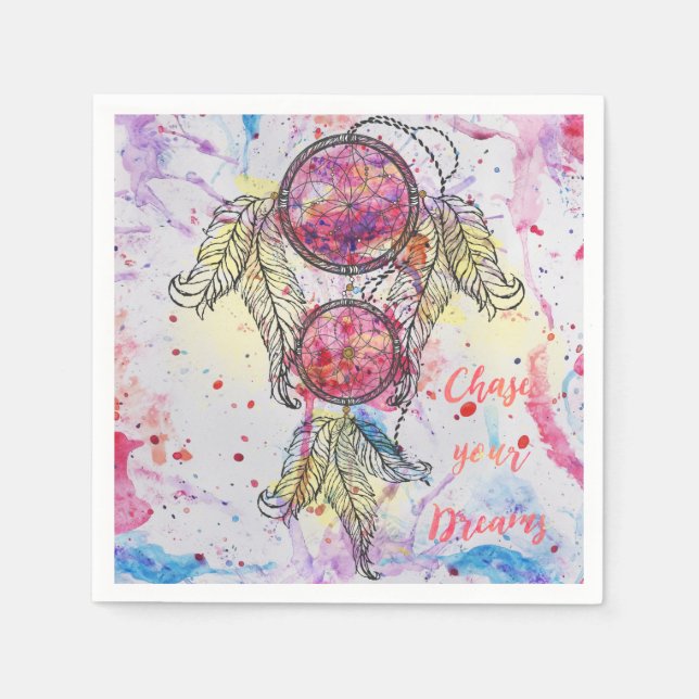 Serviette Jetable Croquis en aquarelle Dreamcatcher "Chase your Drea (Devant)