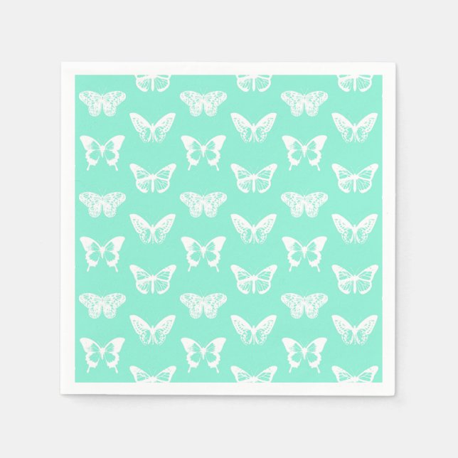 Serviette Jetable Croquis papillon, aqua et blanc (Devant)
