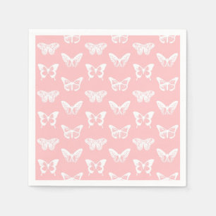 Serviette Jetable Croquis papillon, rose coquille et blanc