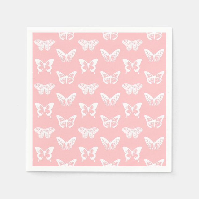 Serviette Jetable Croquis papillon, rose coquille et blanc (Devant)