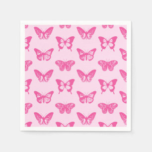 Serviette Jetable Croquis papillon, rose pâle et fuchsia