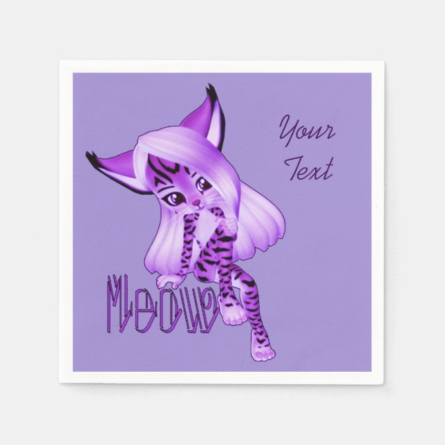 Serviette Jetable Cuisine violette Meow Tiger Chat serviettes (Devant)
