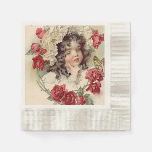 Serviette Jetable Cuite victorienne aux roses rouges (Devant)
