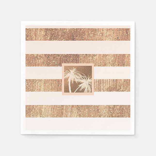 Serviette Jetable Cuivre et crème Palmiers tropicaux Mariage moderne (Devant)