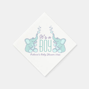 Serviette Jetable Cute Elephant bleu nommé baby shower garçon napkin