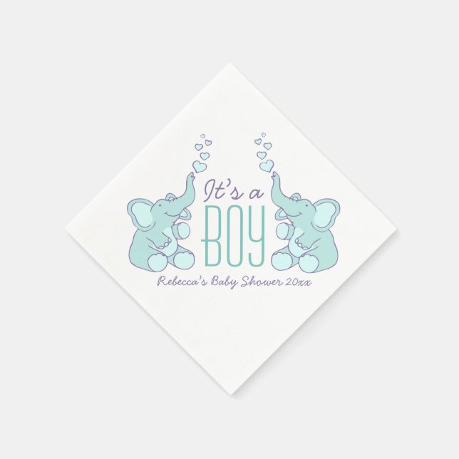 Serviette Jetable Cute Elephant bleu nommé baby shower garçon napkin (Coin)
