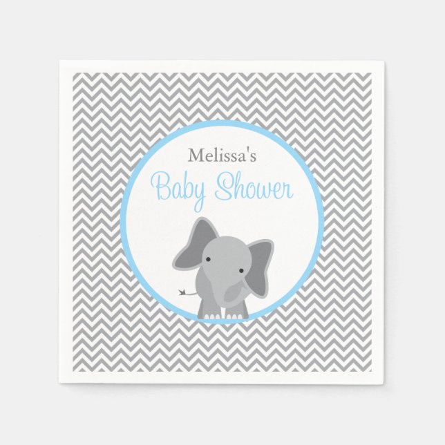 Serviette Jetable Cute Elephant Chevron Baby shower bleu clair (Devant)
