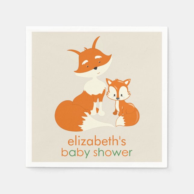 Serviette Jetable Cute Little Fox et maman Baby shower papier servie (Devant)