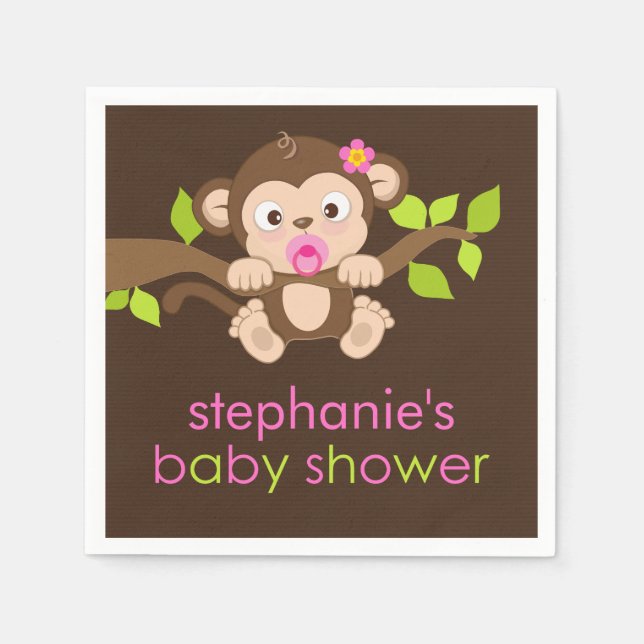 Serviette Jetable Cute Petit Singe Fille Baby shower Papier (Devant)