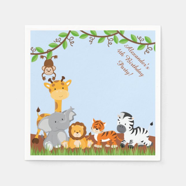 Serviette Jetable Cute Safari Jungle Animal Anniversaire Papier Napk (Devant)