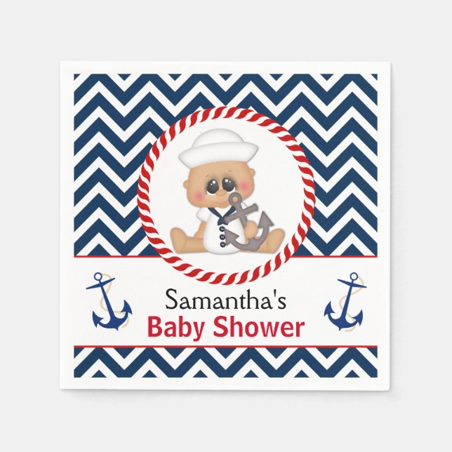 Serviette Jetable Cute Sailor Boy Baby shower nautique (Devant)