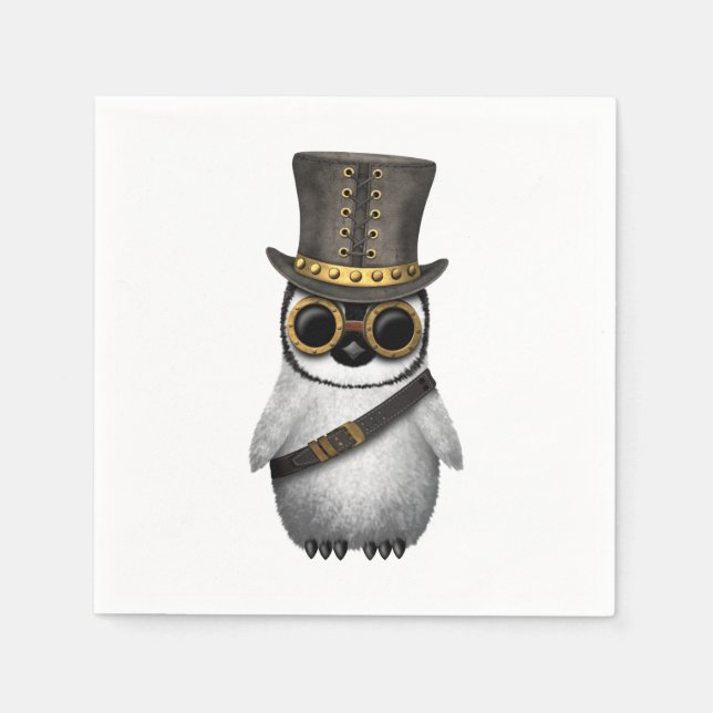Serviette Jetable Cute Steampunk Baby Penguin (Devant)