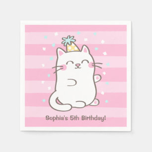 Serviette Jetable Cute White Kitty Cat Girls Anniversaire