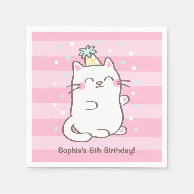 Serviette Jetable Cute White Kitty Cat Girls Anniversaire (Devant)