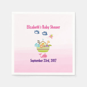 Serviette Jetable Cute Zoo Animal Ark Baby shower rose
