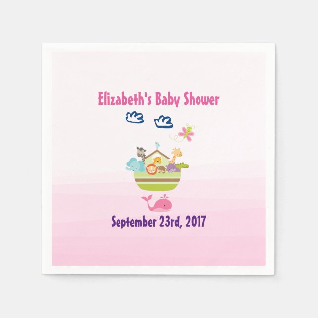 Serviette Jetable Cute Zoo Animal Ark Baby shower rose (Devant)