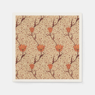Serviette Jetable Damas de tulipe Art Nouveau, corail et beige