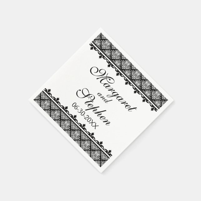 Serviette Jetable Damas noir et blanc (Coin)