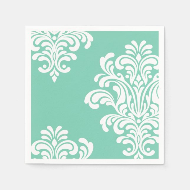 Serviette Jetable Damask blanc sur Aqua Motif (Devant)