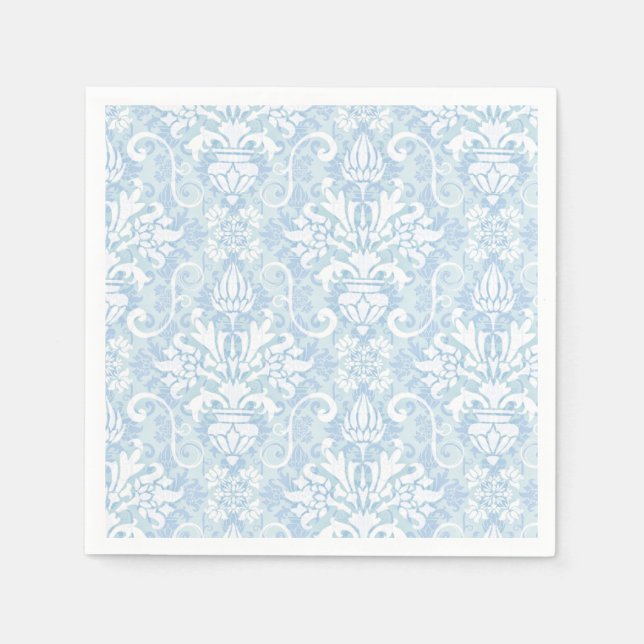Serviette Jetable Damask bleu et blanc (Devant)