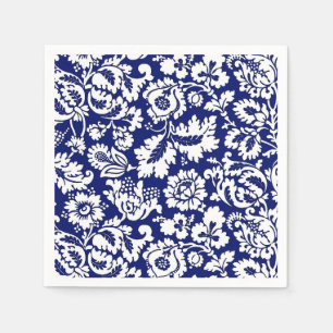 Serviette Jetable Damassé de William Morris, bleu de cobalt et blan