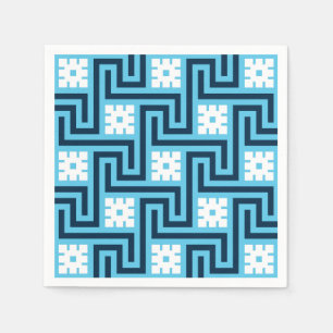 Serviette Jetable Déco clé grecque, bleu ciel et marine