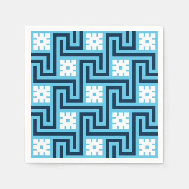 Serviette Jetable Déco clé grecque, bleu ciel et marine (Devant)