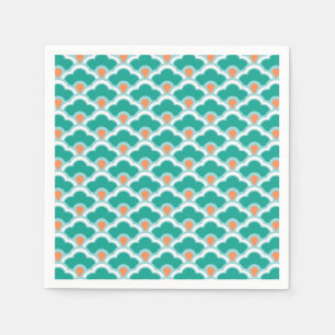 Serviette Jetable Déco Pétoncles chinois, Turquoise, Aqua et Coral