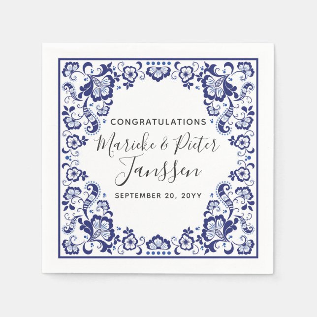 Serviette Jetable Delft Blauw Delft Blue Hollandais Mariage Dîner (Devant)