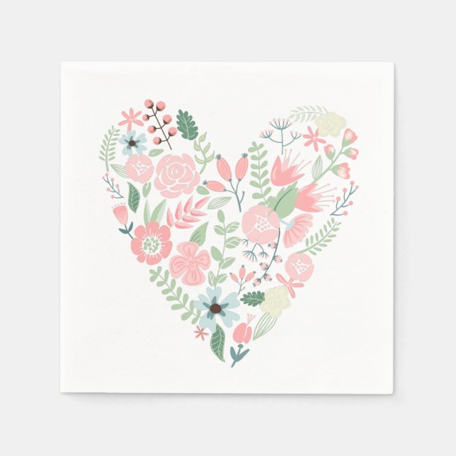 Serviette Jetable Délicat coeur floral (Devant)