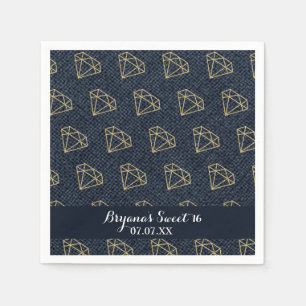 Serviette Jetable Denim & Diamonds Gold & Blue Glam Party