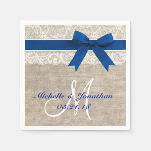 Serviette Jetable Dentelle et Burlap Mariage russe Napkin Royal Blue