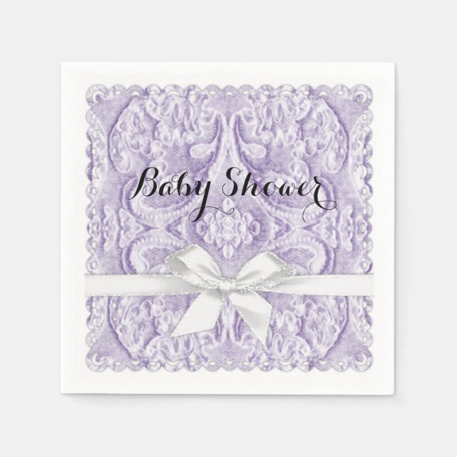 Serviette Jetable Dentelle lavande avec ruban (Devant)
