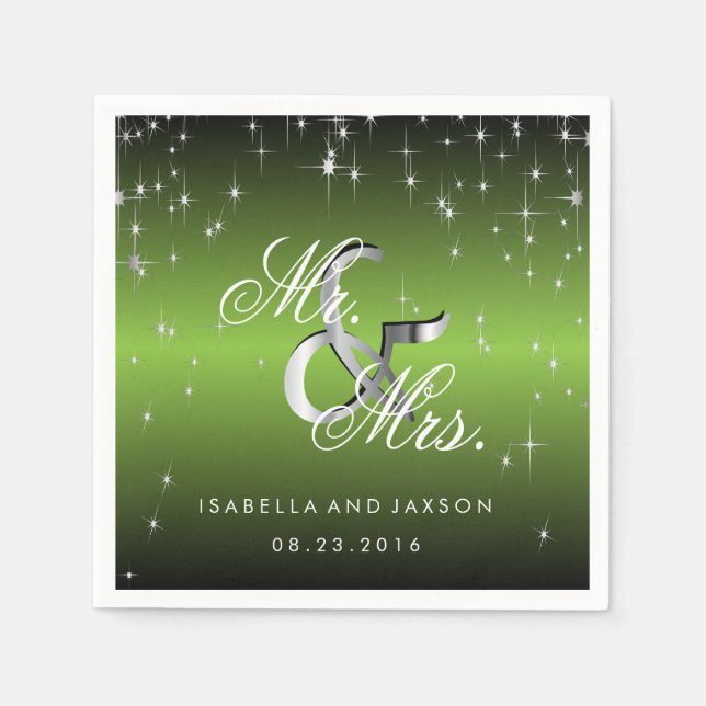 Serviette Jetable Design Étoiles Étoiles Vertes de chaux métallique (Devant)