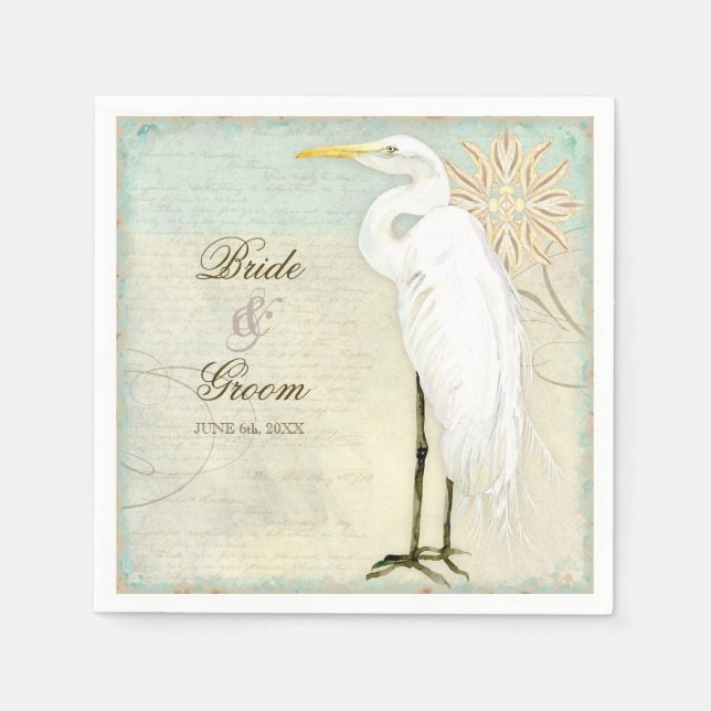 Serviette Jetable Dessert Réception Napkin Great Egret Coastal Beach (Devant)